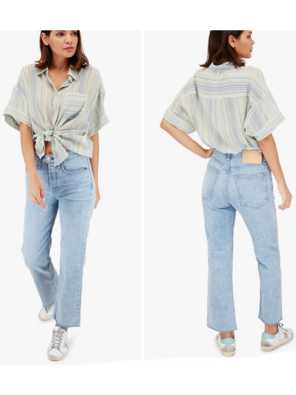 RAG & BONE Maya High Rise Ankle Straight Icy Blue Button Fly Denim Jeans Sz 31
